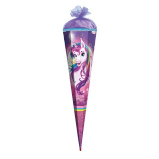 Roth Schultüte Einhornportäit 85cm eckig mit Glitter Glitzerborte und Tüllverschluss