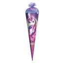 Roth Schultüte Einhornportäit 85cm eckig mit Glitter Glitzerborte und Tüllverschluss