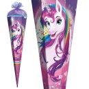 Roth Schultüte Einhornportäit 85cm eckig mit Glitter Glitzerborte und Tüllverschluss
