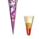Roth Schultüte Einhornportäit 85cm eckig mit Glitter Glitzerborte und Tüllverschluss