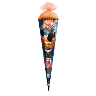 Schultüte Effektschultüte Monstertuck Fire 85cm eckig, mit Folie, Spezialborte und Tüllverschluss