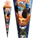 Schultüte Effektschultüte Monstertuck Fire 85cm eckig, mit Folie, Spezialborte und Tüllverschluss