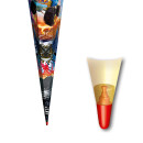 Schultüte Effektschultüte Monstertuck Fire 85cm eckig, mit Folie, Spezialborte und Tüllverschluss