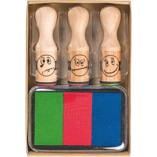 BRUNNEN Belohnungsstempel-Set - 3 Smiley-Stempel mit Stempelkissen