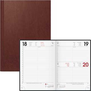 Buchkalender, 14,5 x 20,6 cm, Modell 795, 1 Seite/1 Tag (Sa. + So. 1 Seite) Eckperforation, Zeichenband, sechssprachig, halbstündliche Einteilung, Jahresübersicht Folgejahr, 352 Seiten