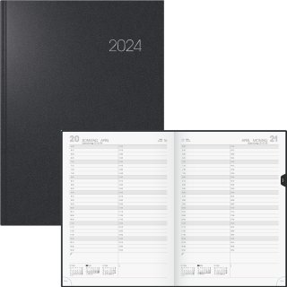 Buchkalender 2024 Modell 787 1 Seite = 1 Tag auch So. und So., 210 x 297mm Balacron-Einband schwarz
