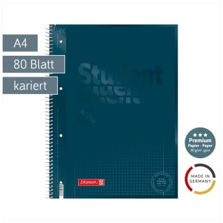 BRUNNEN Collegeblock A4 kariert Lineatur 28, 80 Blatt, 90 g/m², Denim