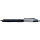 BIC 4-Farb-Kugelschreiber Grip Pro, 0,4 mm, schwarz/grau, Schreibfarben blau, schwarz, rot, grün