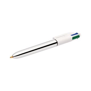 4-Farb-Kugelschreiber Shine Silver, 0,4 mm, silber/weiß