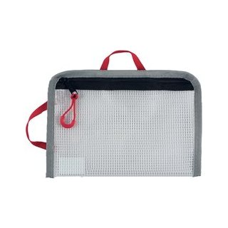 Bungee-Bag, A6, PVC-frei, transpatent/grau/rot, 2 rote Halteschlaufen zum Aufhängen