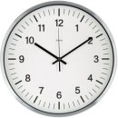 Wanduhr Shiny, silber, Ø 35 cm, Funkuhr, Glaslinse, 3 Zeiger (Stunde, Minute, Sekunde), schwarze Ziffern und Zeiger auf weißem Grund