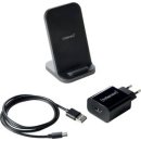Wireless Charger BSA2, mit Standfuß, Induktive Ladestation zum Aufladen von Smartphones inkl. Schnellladenetzteil, schwarz
