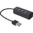 USB 2.0 Verteiler 1:4, integriertes Kabel, schwarz
