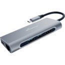 USB-C 1:7 Multiport Adapter, für 2x USB 3.2, 1x HDMI, Buchse für Netzwerkkabel usw, silber