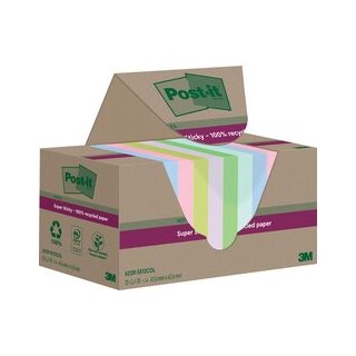 Recycling Notes Post-it Super Sticky, 47,6 x47,6 mm, 1 Pack = 12 Blöcke, farbig sortiert