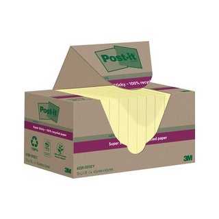 Recycling Notes Post-it Super Sticky, 47,6 x47,6 mm, 1 Pack = 12 Blöcke, gelb