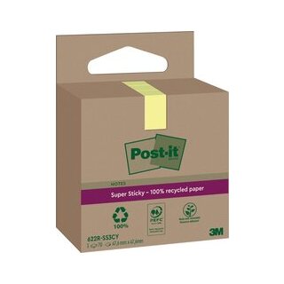 Recycling Notes Post-it Super Sticky, 47,6 x47,6 mm, 1 Pack = 3 Blöcke, gelb