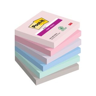 Haftnotiz Super Sticky Note, 76 x 76 mm, 6 x 90 Blatt, Soulful Collection: rosa, flieder, mint, flamingopink, denimblau, grau