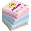 Haftnotiz Super Sticky Note, 76 x 76 mm, 6 x 90 Blatt, Soulful Collection: rosa, flieder, mint, flamingopink, denimblau, grau