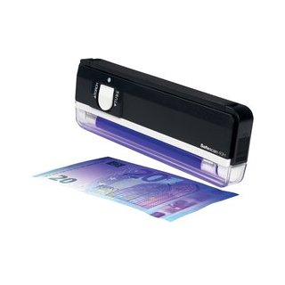 Safescan 40H, schwarz, UV-Geldscheinprüfer eignet sich für alle Währungen, Mobiles UV-Prüfgerät inkl. Klappaufsteller, Maße: 16.0 x 5.6 x 2.2 cm (lxbxh)