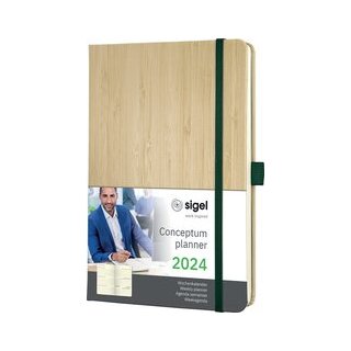 Wochenkalender Nature Edition 2024, ca. DIN A5, 1 Woche / 2 Seiten, echtes Bambus-Material, 192 Seiten Gummibandverschluss, Stiftschlaufe