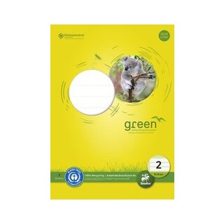 Green Arbeitsblätterblock 2, DIN A4, 50 Blatt, 80g/qm, 4/4/4 mm liniert farbig, 4-Loch