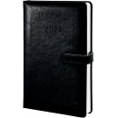 Buchkalender DIN A5, Business Edition, 2024, Tagesplan, schwarz, Hardcover, Lederimitat, Magnetverschluss, Stifthalter