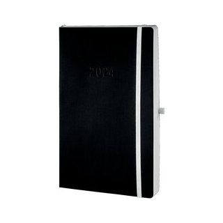 Chronobook Black & White, DIN A5, 2024, Tagesplan, 1 Tag / 1 Seite, Softcover, Leinenprägung, schwarz