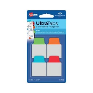 Haftstreifen UltraTabs Klas 25,4 x 38 mm, 1 Pack = 40 Haftstreifen, Lasche: grün, blau, rot, orange