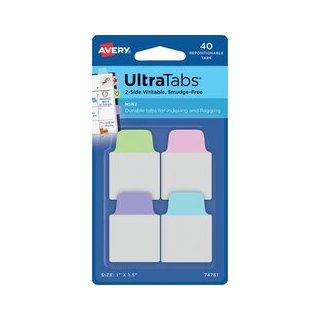 Haftstreifen UltraTabs Past 25,4 x 38 mm, 1 Pack = 40 Haftstreifen, Lasche Pastell: blau, pink, lila, grün