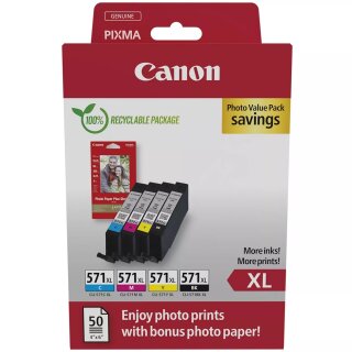 Canon 571XL Tintenpatronen im Multipack Bk, c, m, y inkl Fotopapier