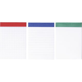 Notizblock A7, A6, A5 kariert, liniert und blanko 50 Blatt perforiert