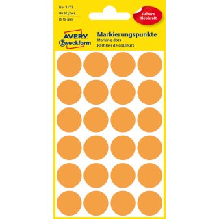 Markierungspunkte, orange, Ø 18 mm, permanent, 1 Packung = 4 Blatt = 96 Stück