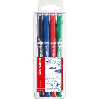 Tintenfeinschreiber sensor fine, Strichstärke 0,3 mm, Etui mit 4 Farben