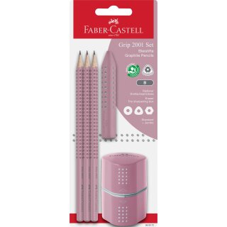 Faber-Castell GRIP 2001 Bleistift Dreikant mit Grip-Zone inkl. Spitzer und Radierer rose shadows