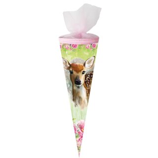 Schultüte Reh Geschwistertüte 35cm mit Tüllverschluss rund