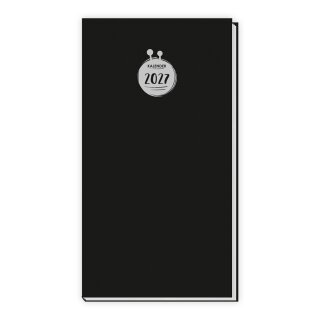 Trötsch Taschenkalender 2027 Schwarz 8 × 15 cm – 1 Woche pro Seite