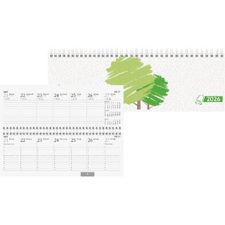 Querkalender 2026 Tischkalender 29,7x10cm 2 Seiten = 1 Woche, 112 Seiten