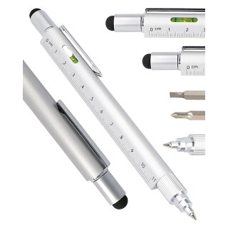 Multifunktionsstift 6-in-1 Kugelschreiber und Werkzeug Toolpen silber