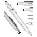 Multifunktionsstift 6-in-1 Kugelschreiber und Werkzeug Toolpen silber