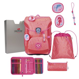 DerDieDas Schulranzen-Set ErgoFlex Easy Exklusiv Superflash Coral Reef