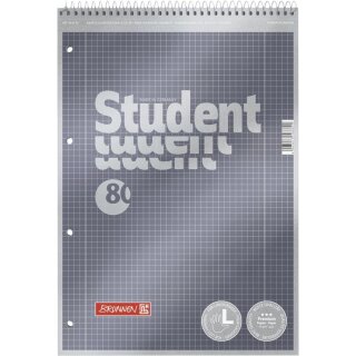 BRUNNEN Collegeblock A4 kariert Lineatur 28, Kopfspirale für Links- & Rechtshänder, 80 Blatt, 90 g/m²
