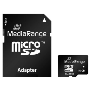 MediaRange microSDHC Speicherkarte mit SD-Karten Adapter, Class 10, 16GB