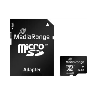 MediaRange microSDHC Speicherkarte mit SD-Karten Adapter, Class 10, 64GB