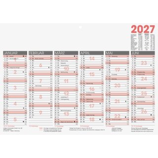 Tafelkalender 2027 DIN A4 quer – 6 Monate pro Seite