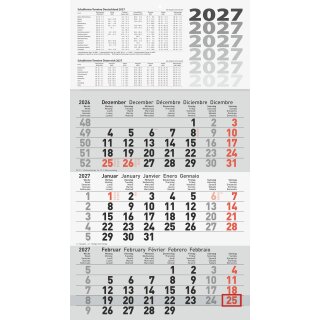 3-Monatskalender 2027 GLOCKEN Wandkalender 30 x 52 cm mit Datumsschieber