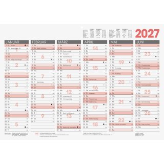 Tafelkalender 2027 DIN A3 quer, 6 Monate auf 1 Seite