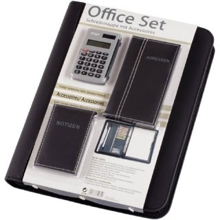 Ringbuchmappe Office Set, Kunstleder, schwarz, 4-teilig, Außenmaße: ca. 34,5 x 27,5x x 4 cm