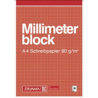 Millimeterblock A4, 80g/m&sup2;,  20 Blatt, Schreibpapier