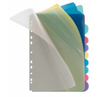 Kunststoffregister DIN A4, 10tlg., blanko, PP, farbig, Universallochung